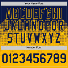 Load image into Gallery viewer, Custom Navy Gold 3D Pattern Design Gradient Square Shapes Authentic Baseball Jersey