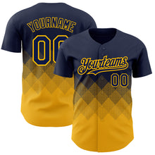 Load image into Gallery viewer, Custom Navy Gold 3D Pattern Design Gradient Square Shapes Authentic Baseball Jersey