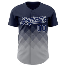 Load image into Gallery viewer, Custom Navy Gray 3D Pattern Design Gradient Square Shapes Authentic Baseball Jersey