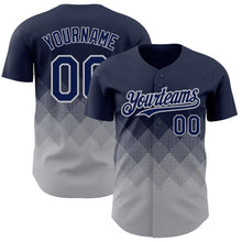 Load image into Gallery viewer, Custom Navy Gray 3D Pattern Design Gradient Square Shapes Authentic Baseball Jersey