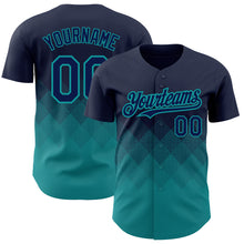 Load image into Gallery viewer, Custom Navy Teal 3D Pattern Design Gradient Square Shapes Authentic Baseball Jersey