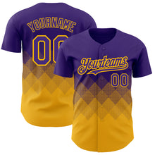Load image into Gallery viewer, Custom Purple Gold 3D Pattern Design Gradient Square Shapes Authentic Baseball Jersey