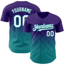 Load image into Gallery viewer, Custom Purple White-Teal 3D Pattern Design Gradient Square Shapes Authentic Baseball Jersey