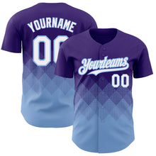 Load image into Gallery viewer, Custom Purple White-Light Blue 3D Pattern Design Gradient Square Shapes Authentic Baseball Jersey
