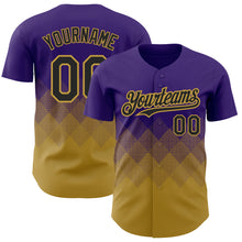 Load image into Gallery viewer, Custom Purple Black-Old Gold 3D Pattern Design Gradient Square Shapes Authentic Baseball Jersey