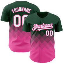 Load image into Gallery viewer, Custom Green White-Pink 3D Pattern Design Gradient Square Shapes Authentic Baseball Jersey