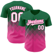 Load image into Gallery viewer, Custom Kelly Green White-Pink 3D Pattern Design Gradient Square Shapes Authentic Baseball Jersey