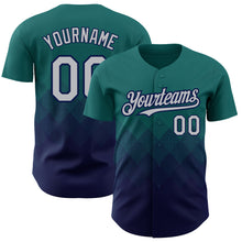 Load image into Gallery viewer, Custom Teal Gray-Navy 3D Pattern Design Gradient Square Shapes Authentic Baseball Jersey