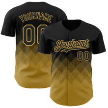 Load image into Gallery viewer, Custom Black Old Gold 3D Pattern Design Gradient Square Shapes Authentic Baseball Jersey