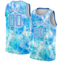 Load image into Gallery viewer, Custom Tie Dye Light Blue-White 3D Authentic Basketball Jersey