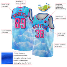 Load image into Gallery viewer, Custom Sky Blue Pink-Black 3D Pattern Design Sky With Clouds Watercolor Style Authentic Basketball Jersey