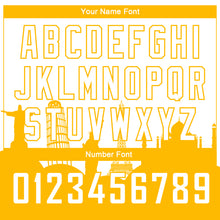 Load image into Gallery viewer, Custom White Gold Holiday Travel Monuments Silhouette Authentic City Edition Basketball Jersey