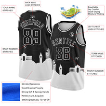 Load image into Gallery viewer, Custom Black White Holiday Travel Monuments Silhouette Authentic City Edition Basketball Jersey