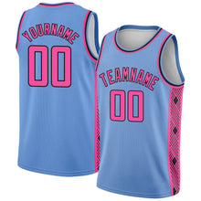 Load image into Gallery viewer, Custom Light Blue Pink-Black Side Panel Abstract Lines Authentic City Edition Basketball Jersey