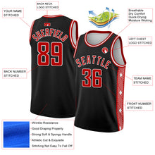 Load image into Gallery viewer, Custom Black Red-White Side Panel Abstract Lines Authentic City Edition Basketball Jersey