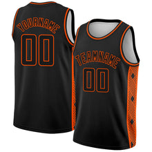Load image into Gallery viewer, Custom Black Orange Side Panel Abstract Lines Authentic City Edition Basketball Jersey