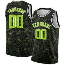 Load image into Gallery viewer, Custom Black Neon Green-White Geometric Shapes Authentic City Edition Basketball Jersey