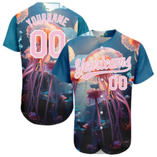 Load image into Gallery viewer, Custom Navy Light Pink-White 3D Pattern Design Jellyfish Floating In The Ocean Authentic Baseball Jersey