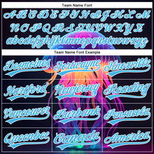 Load image into Gallery viewer, Custom Black Sky Blue-White 3D Pattern Design Neon Jellyfish Authentic Baseball Jersey