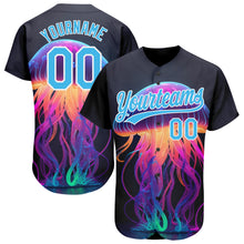 Load image into Gallery viewer, Custom Black Sky Blue-White 3D Pattern Design Neon Jellyfish Authentic Baseball Jersey