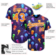 Load image into Gallery viewer, Custom Purple Bay Orange-White 3D Pattern Design Colorful Cartoon Jellyfish Authentic Baseball Jersey