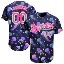 Load image into Gallery viewer, Custom Navy Pink-White 3D Pattern Design Colorful Cartoon Jellyfish Authentic Baseball Jersey