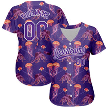 Load image into Gallery viewer, Custom Purple White 3D Pattern Design Jellyfish And Octopus Authentic Baseball Jersey