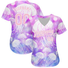 Load image into Gallery viewer, Custom Purple Light Pink-White 3D Pattern Design Jellyfish Authentic Baseball Jersey