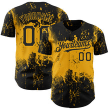 Load image into Gallery viewer, Custom Black Gold 3D Pattern Design Abstract Splatter Grunge Art Authentic Baseball Jersey