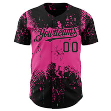 Load image into Gallery viewer, Custom Black Pink 3D Pattern Design Abstract Splatter Grunge Art Authentic Baseball Jersey