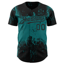 Load image into Gallery viewer, Custom Black Teal 3D Pattern Design Abstract Splatter Grunge Art Authentic Baseball Jersey