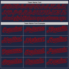 Load image into Gallery viewer, Custom Navy Red 3D Pattern Design Abstract Splatter Grunge Art Authentic Baseball Jersey