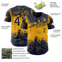 Load image into Gallery viewer, Custom Navy Gold 3D Pattern Design Abstract Splatter Grunge Art Authentic Baseball Jersey