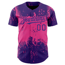 Load image into Gallery viewer, Custom Purple Pink 3D Pattern Design Abstract Splatter Grunge Art Authentic Baseball Jersey