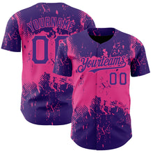Load image into Gallery viewer, Custom Purple Pink 3D Pattern Design Abstract Splatter Grunge Art Authentic Baseball Jersey