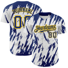 Load image into Gallery viewer, Custom White Royal-Yellow 3D Pattern Design Abstract Sharp Shape Authentic Baseball Jersey