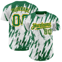 Load image into Gallery viewer, Custom White Kelly Green-Gold 3D Pattern Design Abstract Sharp Shape Authentic Baseball Jersey
