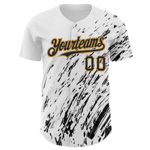 Load image into Gallery viewer, Custom White Black-Old Gold 3D Pattern Design Abstract Splash Authentic Baseball Jersey