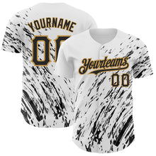 Load image into Gallery viewer, Custom White Black-Old Gold 3D Pattern Design Abstract Splash Authentic Baseball Jersey