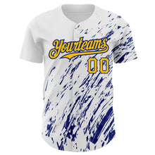 Load image into Gallery viewer, Custom White Gold-Royal 3D Pattern Design Abstract Splash Authentic Baseball Jersey
