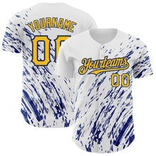 Load image into Gallery viewer, Custom White Gold-Royal 3D Pattern Design Abstract Splash Authentic Baseball Jersey