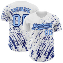 Load image into Gallery viewer, Custom White Light Blue-Royal 3D Pattern Design Abstract Splash Authentic Baseball Jersey