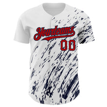 Load image into Gallery viewer, Custom White Red-Navy 3D Pattern Design Abstract Splash Authentic Baseball Jersey
