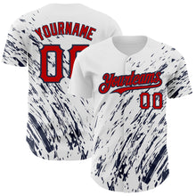 Load image into Gallery viewer, Custom White Red-Navy 3D Pattern Design Abstract Splash Authentic Baseball Jersey