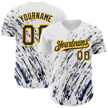 Load image into Gallery viewer, Custom White Navy-Gold 3D Pattern Design Abstract Splash Authentic Baseball Jersey