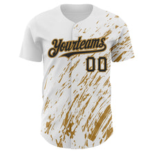 Load image into Gallery viewer, Custom White Black-Old Gold 3D Pattern Design Abstract Splash Authentic Baseball Jersey