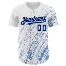 Load image into Gallery viewer, Custom White Navy-Light Blue 3D Pattern Design Abstract Splash Authentic Baseball Jersey
