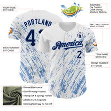 Load image into Gallery viewer, Custom White Navy-Light Blue 3D Pattern Design Abstract Splash Authentic Baseball Jersey