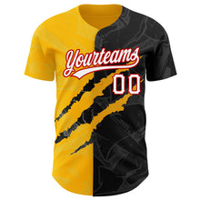 Load image into Gallery viewer, Custom Graffiti Pattern Black Gold-Red 3D Scratch Authentic Baseball Jersey