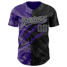 Load image into Gallery viewer, Custom Graffiti Pattern Black Purple-Gray 3D Scratch Authentic Baseball Jersey